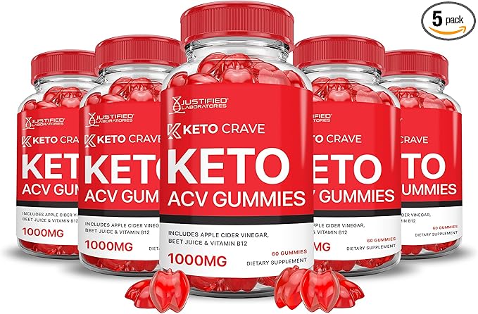 (5 Pack) Keto Crave Keto ACV Gummies Advanced Formula 1000MG Keto Crave Keto Gummies Apple Cider Vinegar Formulated with Pomegranate Beet Juice Powder B12 Vegan Non GMO 300 Gummys