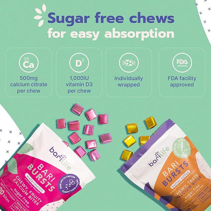 Bari Life Calcium Citrate Bariatric Calcium Chews with 1000 IU Vitamin D3 - Ideal for Bariatric Patients - BariBurst (Butter Toffee)