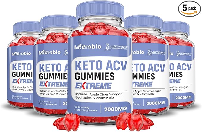 (5 Pack) Microbio Keto ACV Gummies Extreme 2000MG Micro Bio Keto Gummies Apple Cider Vinegar Formulated with Pomegranate Beet Juice Powder B12 Vegan Non GMO 300 Gummys