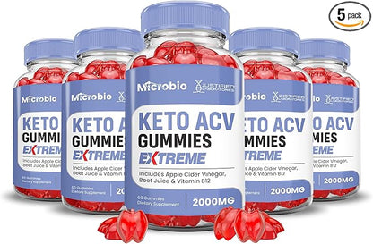 (5 Pack) Microbio Keto ACV Gummies Extreme 2000MG Micro Bio Keto Gummies Apple Cider Vinegar Formulated with Pomegranate Beet Juice Powder B12 Vegan Non GMO 300 Gummys