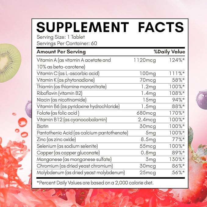 Multivitamin for Women with Zinc & Biotin Vitamins A,C,K,B2,B6,B12 & Multimineral | Daily Multivitamins Beauty & Energy | Gluten-Free, 60 Day Supply