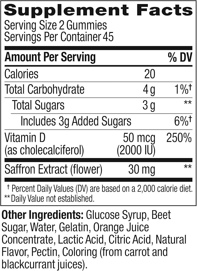 OLLY Hello Happy Gummy Worms, Mood Balance Support, Vitamin D, Saffron, Adult Chewable Supplement, Gluten Free, Tropical Zing - 90 Count