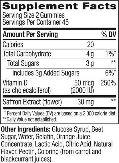 OLLY Hello Happy Gummy Worms, Mood Balance Support, Vitamin D, Saffron, Adult Chewable Supplement, Gluten Free, Tropical Zing - 90 Count