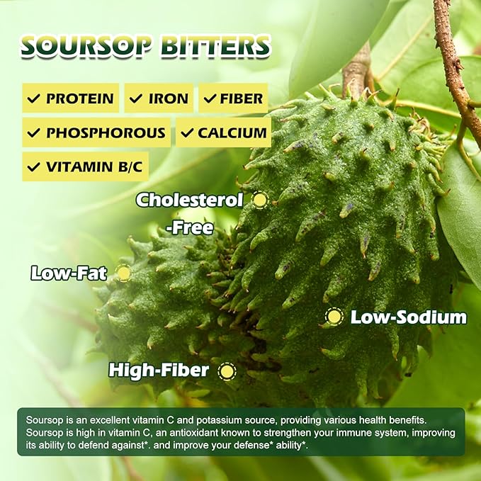 Soursop Bitters Liquid Drops, Soursop Graviola Multivitamin Drops with Sea Moss Black Seed oil Supplement - Soursop Fruit Supports Relax & Antioxidant, Slowing Cell-Aging, Immunity, Liver Health