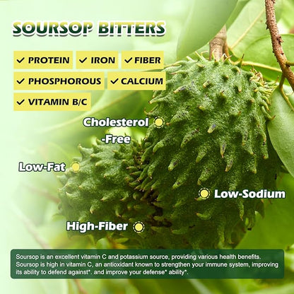 Soursop Bitters Liquid Drops, Soursop Graviola Multivitamin Drops with Sea Moss Black Seed oil Supplement - Soursop Fruit Supports Relax & Antioxidant, Slowing Cell-Aging, Immunity, Liver Health
