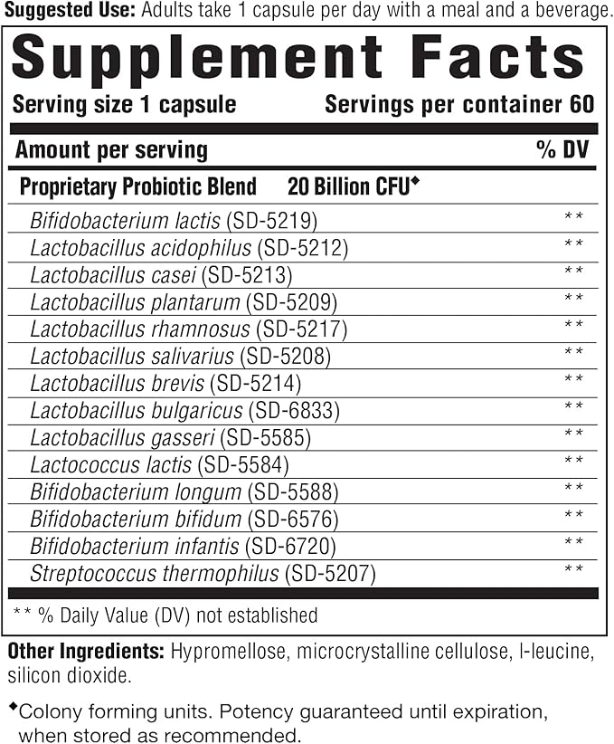 Innate Response Formulas Flora 20-14 Ultra Strength - Probiotic Supplement with 20 Billion CFU - 14 Probiotic Strains - Vegan and Non-GMO - Made Without 9 Food Allergens - 60 Caps