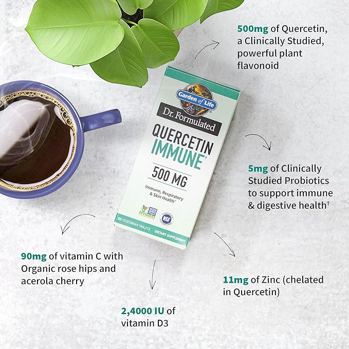 Garden of Life Quercetin Once Daily Immune System Support Supplement with Vitamin C, D & Probiotics – Dr Formulated – Immune Health, Respiratory Health, Skin Health, Gluten Free, Non GMO – 30 Tablets