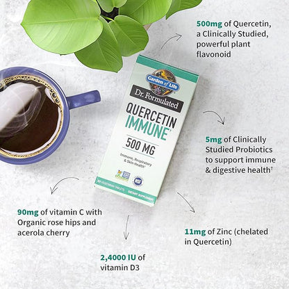 Garden of Life Quercetin Once Daily Immune System Support Supplement with Vitamin C, D & Probiotics – Dr Formulated – Immune Health, Respiratory Health, Skin Health, Gluten Free, Non GMO – 30 Tablets