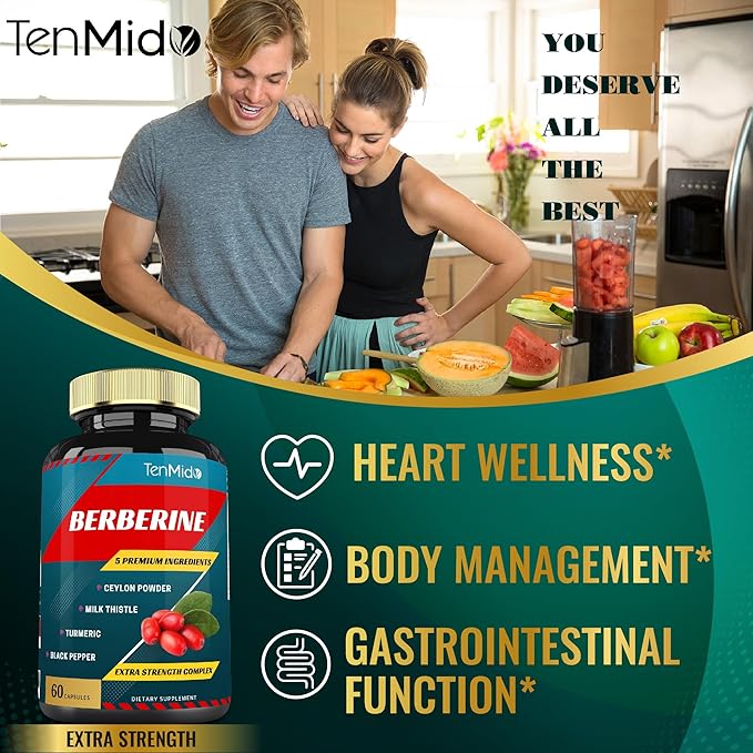 Berberine Supplement Extract Capsules, 2 Months Supply & Ceylon, Milk Thistle, Turmeric, Black Pepper | Immune Function Supports, Weight Management Supplements