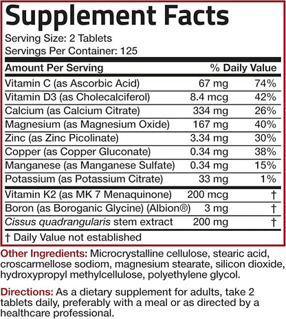 Bronson Bone Health & Strength Complex* High Potency Formula 200 MCG of Vitamin K2 as MK7, Plus Calcium, Boron, Cissus Quadrangularis, Magnesium, Vitamin D3, and More - Non-GMO, 250 Tablets