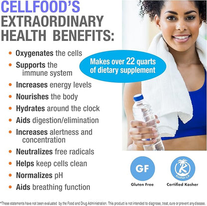 Cellfood Liquid Concentrate - 1 fl oz, 2 Pack - Oxygen + Nutrient Supplement - Supports Immune System, Energy, Endurance, Hydration & Overall Health - Gluten Free, Non-GMO, Kosher - Makes 22+ Quarts