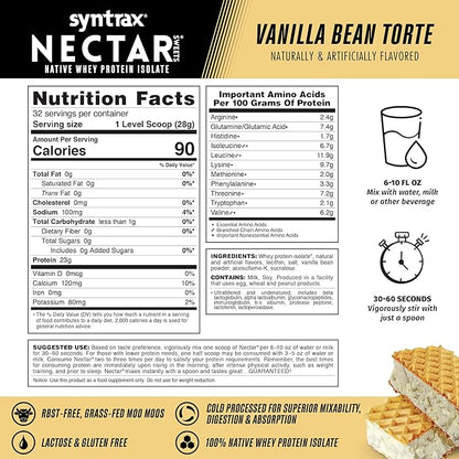 Syntrax Nutrition Nectar Sweets, 100% Whey Isolate Protein Powder, Real Vanilla Bean Specks, Vanilla Bean Torte, 2 lbs