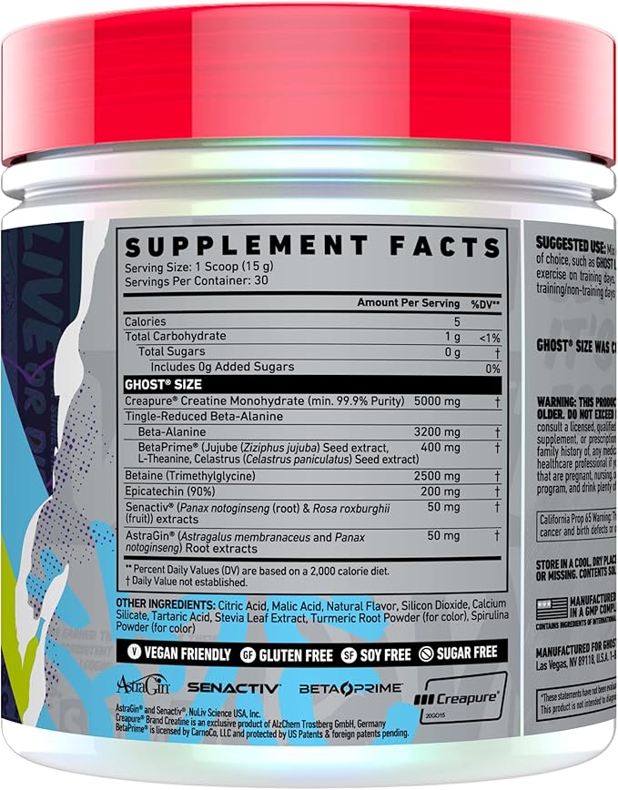 GHOST Size Muscle Builder Dietary Supplement - Lime, 30 Servings - Muscle Growth and Strength Building Supplements for Men & Women - Creatine, Betaine & Beta-Alanine - Free of Sugar & Gluten, Vegan