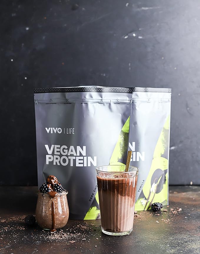 VIVO Vegan Protein Powder - 0.7 oz of Plant-Based Protein per Scoop, 30 Servings (33.8 oz) (Dark Chocolate)