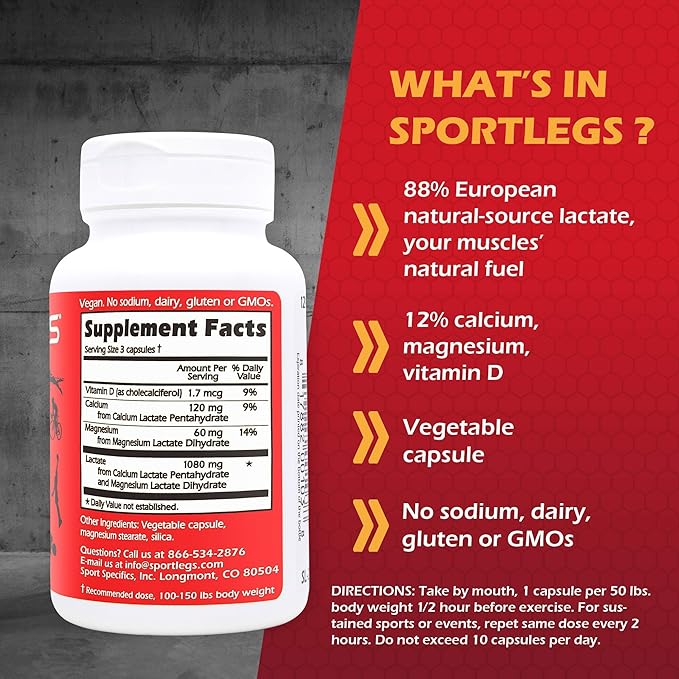 SPORTLEGS Fast Fitness Boost Pre Workout Lactic Acid Supplement, Sports Endurance Fuel - NSF Certified for Sport,120-Capsule Bottle, Pack of 12
