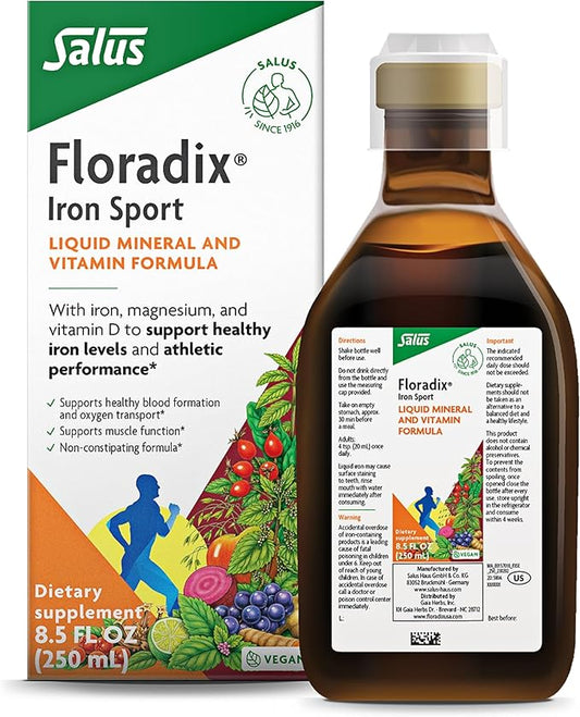 Floradix Iron Sport Liquid Mineral & Vitamin Formula - Daily Vitamin for Nutritional & Energy Support - Sports Nutrition with Gentle Iron, B Vitamins & More - Vegan & Non-GMO - 8.5 fl oz
