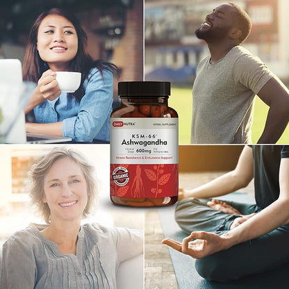 KSM-66 Ashwagandha 600mg Organic Root Extract - High Potency Supplement with 5% Withanolides | Supports Relaxation, Focus, & Energy (90 Capsules)