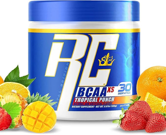 Ronnie Coleman's BCAA XS Powder with EAAs, Branched Chain Amino Acids Post Workout Muscle Recovery, Sugar Free Hydration Drink for Women and Men, Tropical Punch, 30 Servings