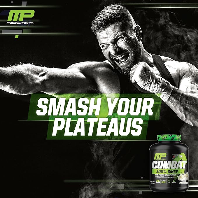 MusclePharm Combat 100% Whey Protein Powder, Vanilla Flavor, Fast Recovery & Muscle Gain with Whey Protein Isolate, High Protein Powder for Women & Men, Gluten Free, 5 lb, 70 Servings