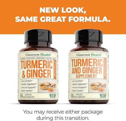 Turmeric Supplement and Ginger Root Joint Support Supplement - Turmeric Curcumin Supplement 95% Curcuminoids. Contains Organic Turmeric with Black Pepper (Bioperine) for Max Absorption. 2 Pack