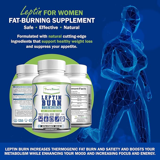 Power By Naturals Advanced Leptin Supplements for Weight Loss for Women, African Mango Leptin Weight Loss, Gluten-Free, Dietary Supplements for Weight Loss, Vegetarian, Easy to Swallow, 60 Capsules