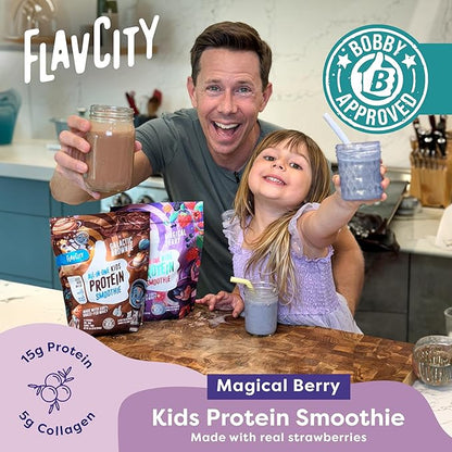 FlavCity All-In-One Protein Smoothie for Kids (Magical Berry) - Grass-Fed & Undenatured Whey Protein Powder with 15g Protein & 5g Collagen - Gluten-Free & Non-GMO - 15 Servings