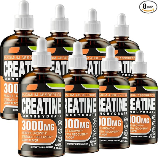 Creatine Monohydrate 3000mg, Creatine for Muscle Mass, Strength, Endurance - Creatine for Women and Men with Hydrolyzed Collagen & Trehalose, 8 Packs(Lemon Flavor)