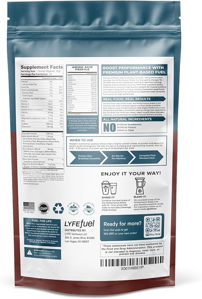 Vegan Protein Shake by LyfeFuel | Plant-Based Protein Powder with BCAA, Greens & Superfoods for Sports Performance, Recovery & Lean Muscle Building | Clean Whey Protein Powder (Chocolate, 24 Servings)