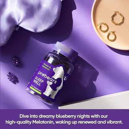 Probears® Melatonin & B6 Gummies for Kids & Adult - Sleep Natural Melatonin & B6 Vitamin for All Genders Sleep - Gluten-Free, Gelatin-Free, Halal - 60 Count