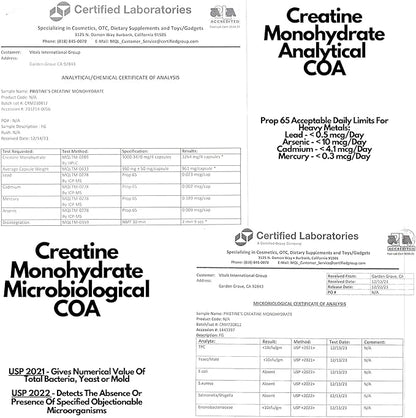 PRISTINE'S Creatine Monohydrate Capsules for Women & Men - No Bloat 75 Day Supply 3G Muscle Growth Support Supplement - Cognitive & Athletic Performance Support - Enhanced Recovery