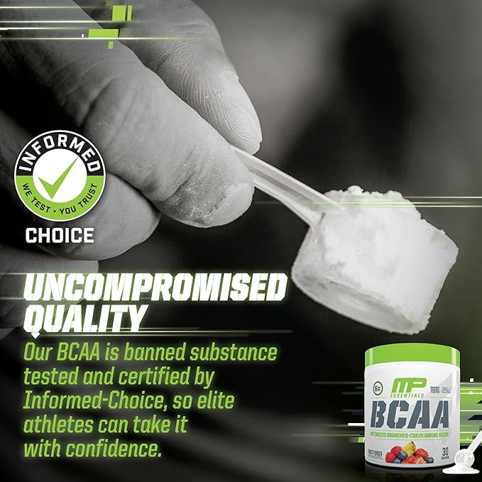 MusclePharm Essentials BCAA Powder, Pre & Post Workout Recovery Drink, Supports Muscle Recovery & Energy, Essential Amino Acids, 30 Serv, Fruit Punch