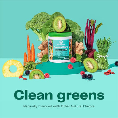 Amazing Grass Greens Superfood Detox & Digest: Greens Powder with Digestive Enzymes & Probiotics, Clean Green, 30 Servings (Packaging May Vary)