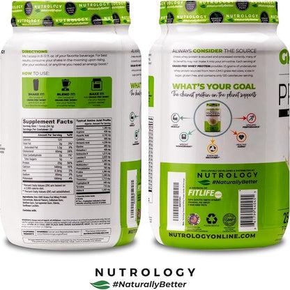 Nutrology Grass Fed Whey Protein Powder, Vanilla Ice Cream Flavor, Supports Lean Muscle Recovery & Performance, Cold Processed Grass Fed Whey and Amino Acid Powder, Shake, Blend or Bake, 28 Servings