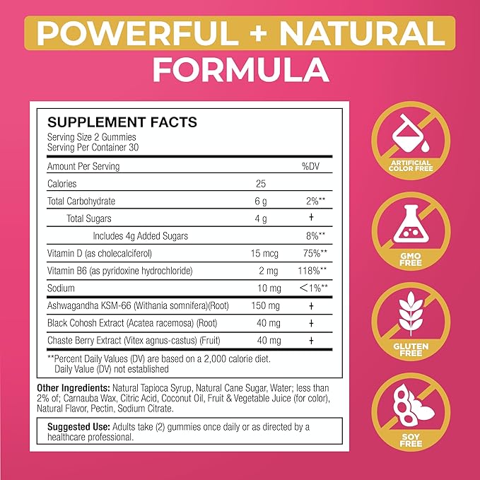 Lubracil Menopause Gummies for Women - Menopausal Supplements for Hot Flashes, Night Sweats, Mood Swings and Hormonal Balance - Daily Vitamins with Black Cohosh & Ashwagandha - 60 Gummies (Pack of 1)