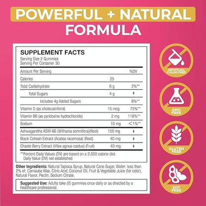 Lubracil Menopause Gummies for Women - Menopausal Supplements for Hot Flashes, Night Sweats, Mood Swings and Hormonal Balance - Daily Vitamins with Black Cohosh & Ashwagandha - 60 Gummies (Pack of 1)
