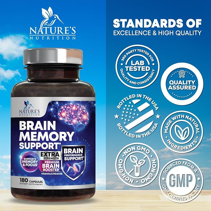 Nootropic Brain Supplements for Memory and Focus - 40 Nootropics & Vitamins to Support Clarity & Concentration, Brain Health Memory Pills with Phosphatidylserine Bacopa Huperzine & DMAE - 180 Capsules