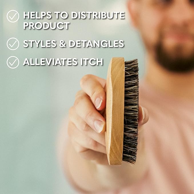 Beard Club Men's Boar Bristle Brush - Birchwood Grooming Tool for Styling, Taming and Healthy Beard Growth