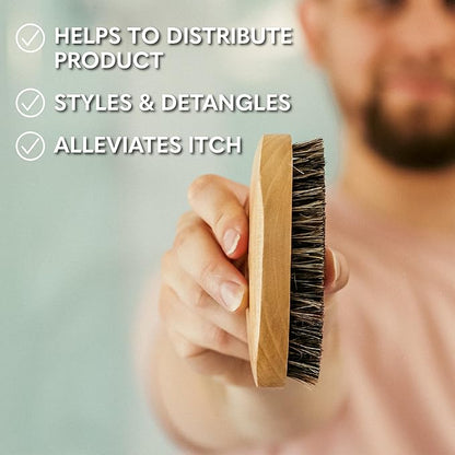 Beard Club Men's Boar Bristle Brush - Birchwood Grooming Tool for Styling, Taming and Healthy Beard Growth