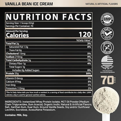 Nutrex Research IsoFit Whey Protein Powder Instantized 100% Whey Protein Isolate (70 Servings, Vanilla Bean Ice Cream)