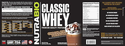 NutraBio Classic Whey Protein Powder- Full-Spectrum Amino Acid Profile - No Fillers, Artificial Colors, Preservatives - Low Glycemic Index - Chocolate Milkshake, 5 Pounds