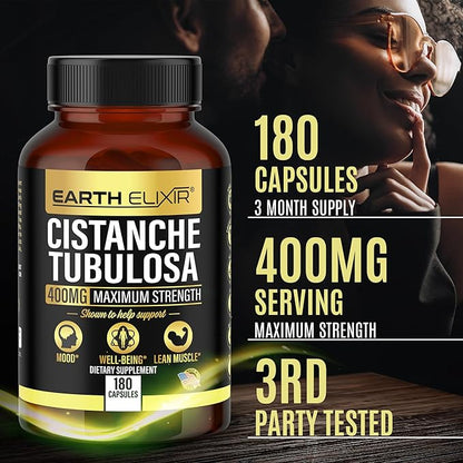 Cistanche Tubulosa 400 mg (180 Capsules) 3 Months Supply – Made in USA - 3rd Party Tested - Cistanche Supplement - Zero Fillers - Max Purity - Nootropics - 100% Pure Cistanche Herb