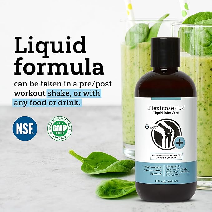Flexicose Plus - Liquid Joint Care - 8 fl oz - Advanced Joint Support Supplement with Glucosamine, Chondroitin & MSM Complex Joint Care for Men and Women