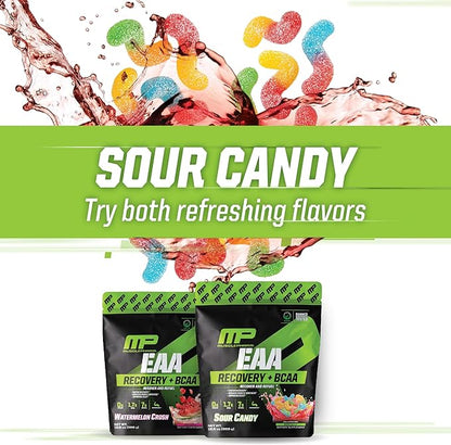 MusclePharm EAA Recovery + BCAAs, Post Workout Essential Amino Acids Powder, Pre Workout Energy Supplement for Men & Women with Branched Chain Amino Acids, 30 Servings (Sour Candy)