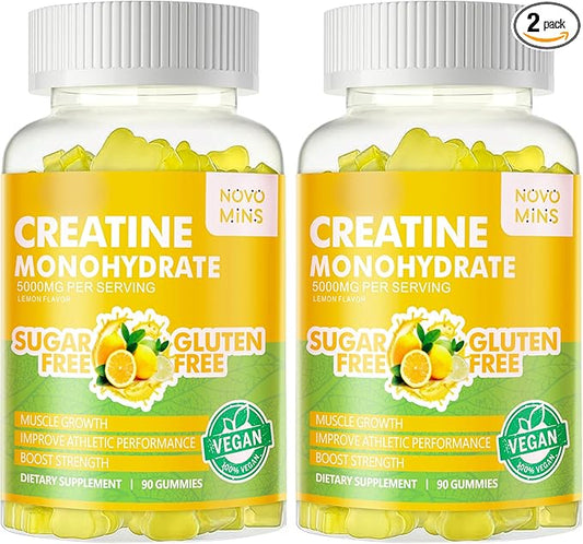 Creatine Monohydrate Gummies 5g for Men Women - Sugar Free Chewable Supplement. 180 Gummies Lemon