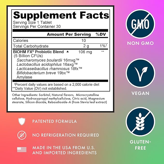 BIOHM Kids Probiotic Chewable Tablets - Delicious Berry Lemonade - 30 Servings - Vegan, Gluten Free, GMO Free, Dairy Free - One Month Supply, Ages 4+