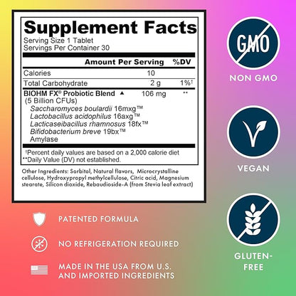 BIOHM Kids Probiotic Chewable Tablets - Delicious Berry Lemonade - 30 Servings - Vegan, Gluten Free, GMO Free, Dairy Free - One Month Supply, Ages 4+