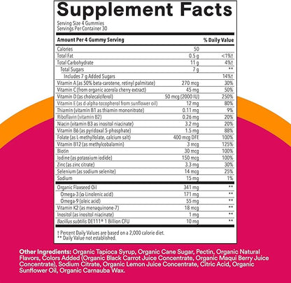 SmartyPants Organic Women's Multivitamin Gummies: Biotin, Probiotics, Methylfolate, Omega 3 (ALA), Vitamin D3, C, Vitamin B12, B6, Vitamin A, K & Zinc, Gluten Free, 120 Count (30 Day Supply)