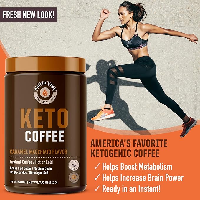 Ketogenic Caramel Macchiato Keto Coffee Mix & Pods, Supports Energy & Metabolism, Weight Loss Diet, 15 Servings 7.93oz & 16 Count K Cups