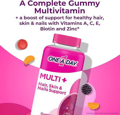 ONE A DAY Multi+ Hair, Skin & Nails, Multivitamin + Boost of Support for Healthy Hair, Skin & Nails with Biotin and Vitamins A, C, E & Zinc ,Gummy 120 Count (2 Month Supply)