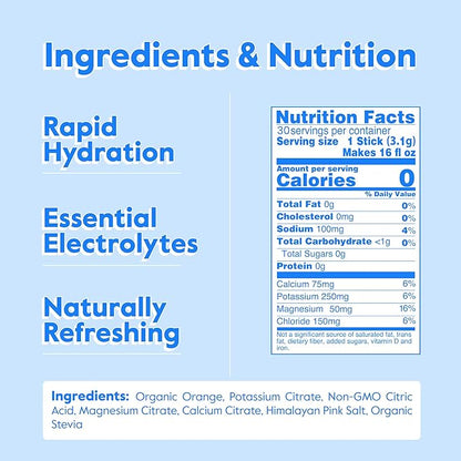 Nectar Hydration Packets - Electrolytes Powder Packets - No Sugar or Calories - Organic Fruit Liquid Daily IV Hydrate Packets for Dehydration Relief and Rapid Rehydration (Orange 30 Pack)